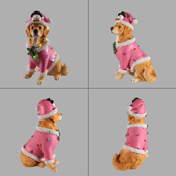 English Elm Holiday Golden Retriever Santa Hat Sculpture Weather Resistant Outdoor Festive Yard Accent Brown W5398P459592