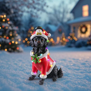 English Elm Holiday Golden Retriever Santa Hat Sculpture Weather Resistant Outdoor Festive Yard Accent Black+Red W5398P459593