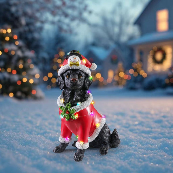 English Elm Holiday Golden Retriever Santa Hat Sculpture Weather Resistant Outdoor Festive Yard Accent Black+Red W5398P459593