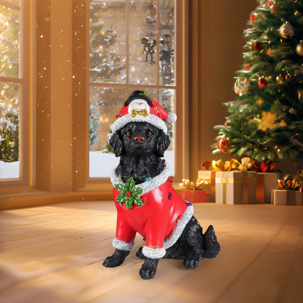 English Elm Holiday Golden Retriever Santa Hat Sculpture Weather Resistant Outdoor Festive Yard Accent Black+Red W5398P459593