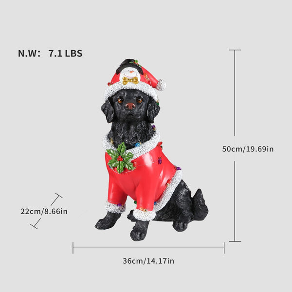 English Elm Holiday Golden Retriever Santa Hat Sculpture Weather Resistant Outdoor Festive Yard Accent Black+Red W5398P459593