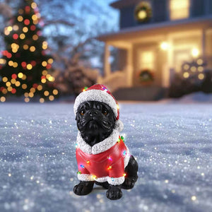 English Elm Holiday Golden Retriever Santa Hat Statue Hand-painted Weather-resistant Yard Decor Black W5398P459594