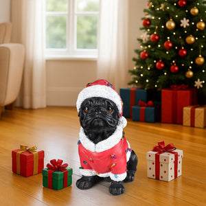 English Elm Holiday Golden Retriever Santa Hat Statue Hand-painted Weather-resistant Yard Decor Black W5398P459594