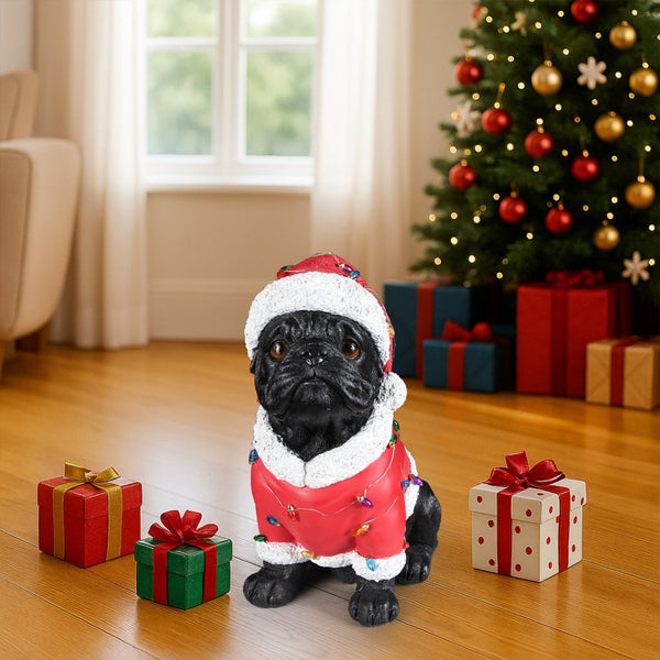 English Elm Holiday Golden Retriever Santa Hat Statue Hand-painted Weather-resistant Yard Decor Black W5398P459594