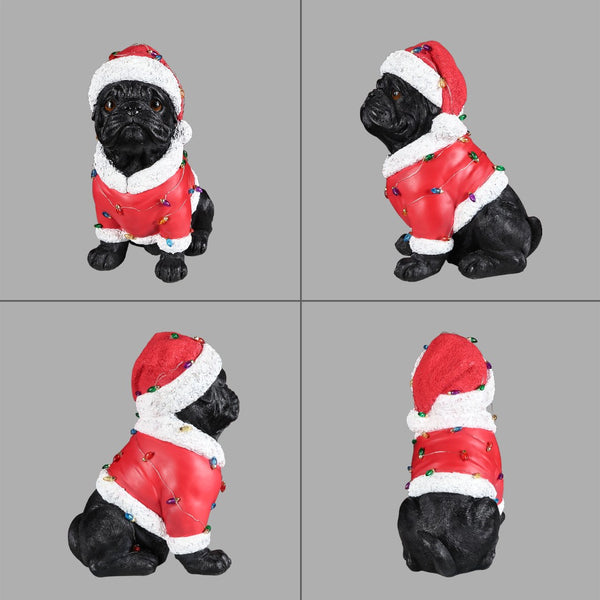 English Elm Holiday Golden Retriever Santa Hat Statue Hand-painted Weather-resistant Yard Decor Black W5398P459594