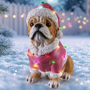 English Elm Holiday Golden Retriever Santa Hat Statue Hand-painted Weather-resistant Yard Decor Brown W5398P459595