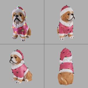 English Elm Holiday Golden Retriever Santa Hat Statue Hand-painted Weather-resistant Yard Decor Brown W5398P459595