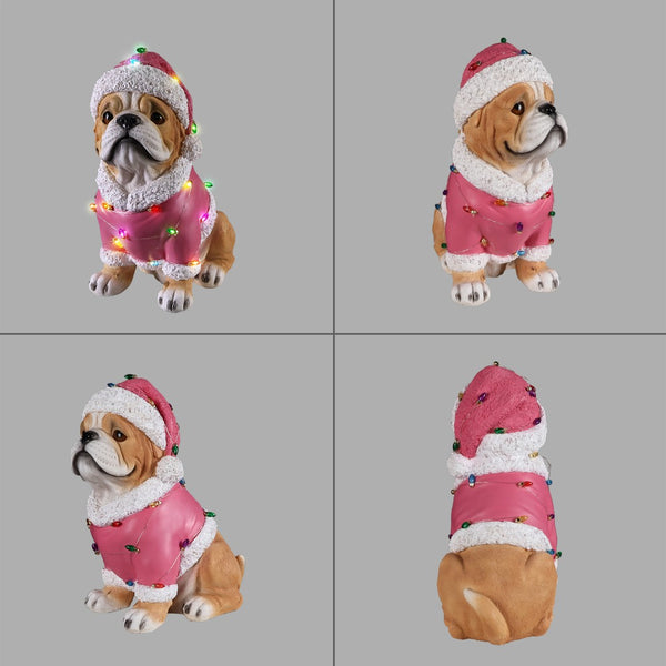 English Elm Holiday Golden Retriever Santa Hat Statue Hand-painted Weather-resistant Yard Decor Brown W5398P459595