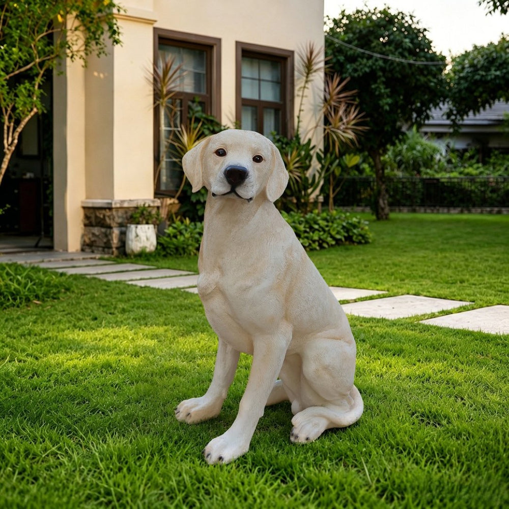 English Elm Outdoor Labrador Sitting Dog Sculpture UV Resistant Lifelike Yard Porch Garden Greeter W5398P464623
