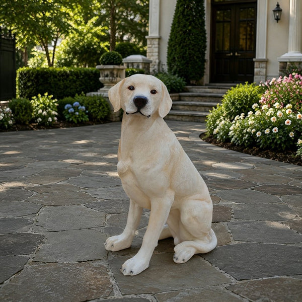 English Elm Outdoor Labrador Sitting Dog Sculpture UV Resistant Lifelike Yard Porch Garden Greeter W5398P464623