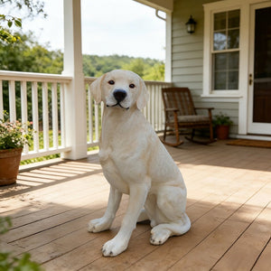 English Elm Outdoor Labrador Sitting Dog Sculpture UV Resistant Lifelike Yard Porch Garden Greeter W5398P464623