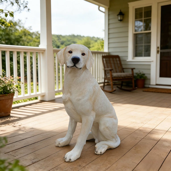 English Elm Outdoor Labrador Sitting Dog Sculpture UV Resistant Lifelike Yard Porch Garden Greeter W5398P464623