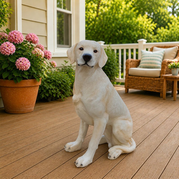 English Elm Outdoor Labrador Sitting Dog Sculpture UV Resistant Lifelike Yard Porch Garden Greeter W5398P464623