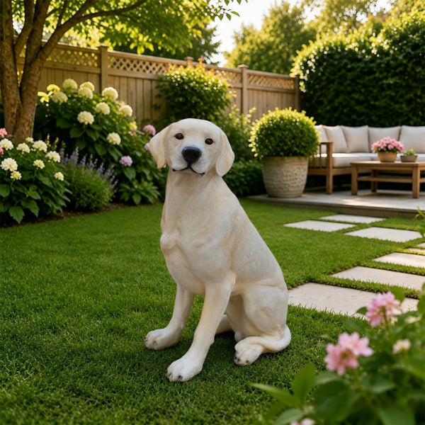English Elm Outdoor Labrador Sitting Dog Sculpture UV Resistant Lifelike Yard Porch Garden Greeter W5398P464623