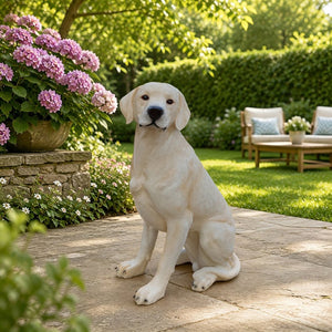 English Elm Outdoor Labrador Sitting Dog Sculpture UV Resistant Lifelike Yard Porch Garden Greeter W5398P464623