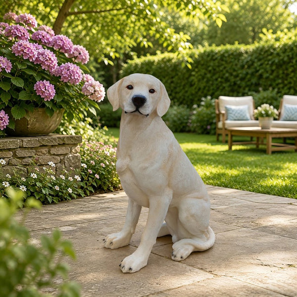 English Elm Outdoor Labrador Sitting Dog Sculpture UV Resistant Lifelike Yard Porch Garden Greeter W5398P464623