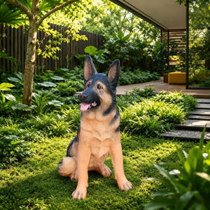 English Elm Outdoor German Shepherd Garden Statue Lifelike Sculpted Yard Greeter Porch Decor W5398P464625