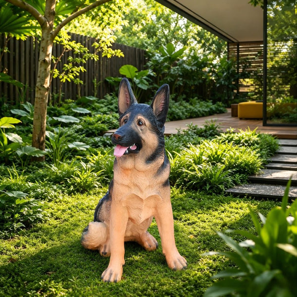 English Elm Outdoor German Shepherd Garden Statue Lifelike Sculpted Yard Greeter Porch Decor W5398P464625