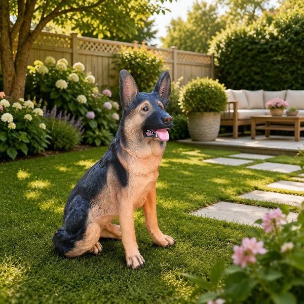 English Elm Outdoor German Shepherd Garden Statue Lifelike Sculpted Yard Greeter Porch Decor W5398P464625