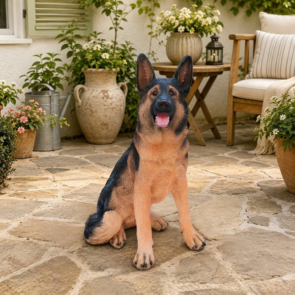English Elm Outdoor German Shepherd Garden Statue Lifelike Sculpted Yard Greeter Porch Decor W5398P464625