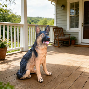 English Elm Outdoor German Shepherd Garden Statue Lifelike Sculpted Yard Greeter Porch Decor W5398P464625