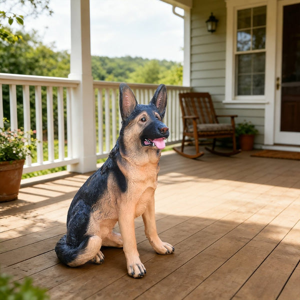 English Elm Outdoor German Shepherd Garden Statue Lifelike Sculpted Yard Greeter Porch Decor W5398P464625