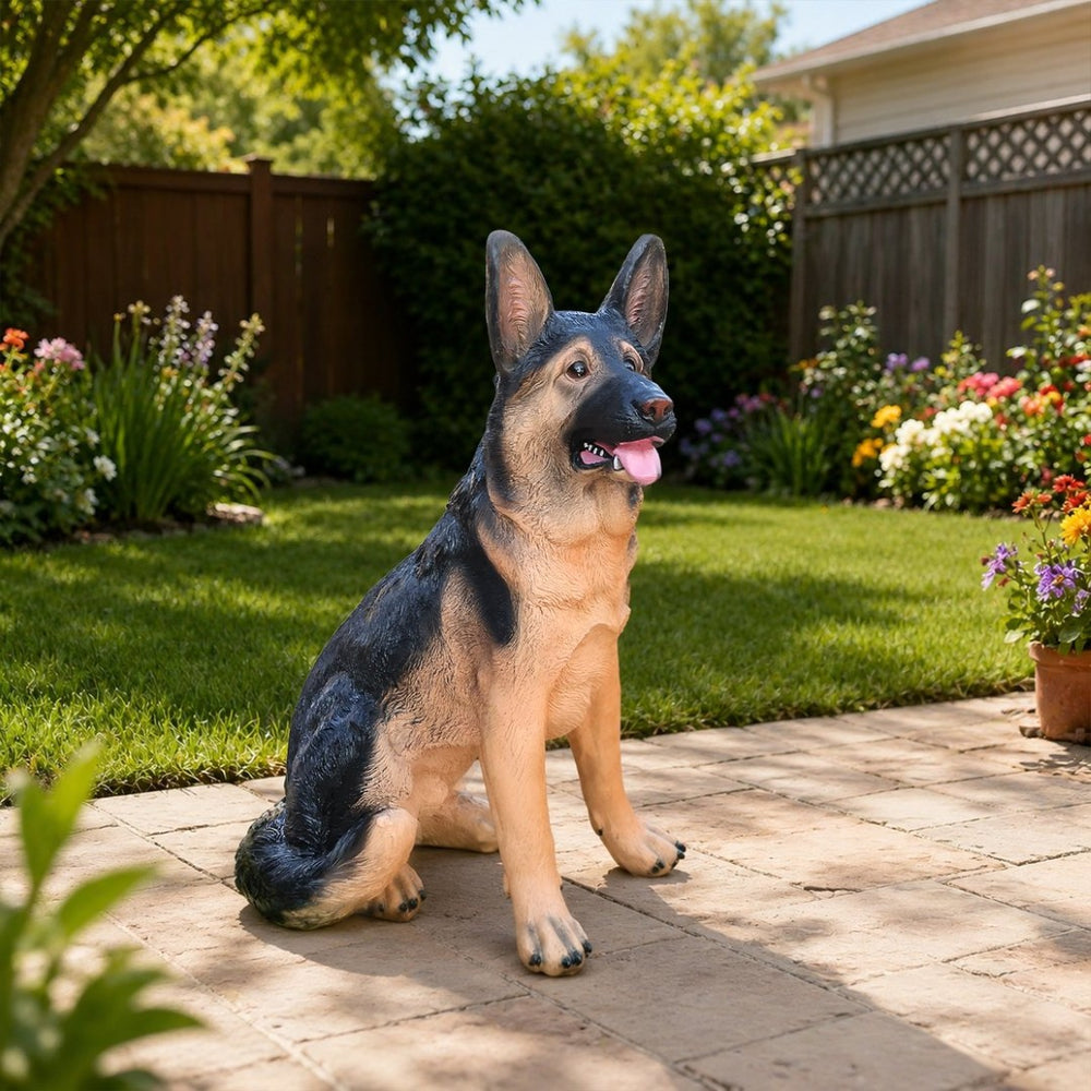 English Elm Outdoor German Shepherd Garden Statue Lifelike Sculpted Yard Greeter Porch Decor W5398P464625