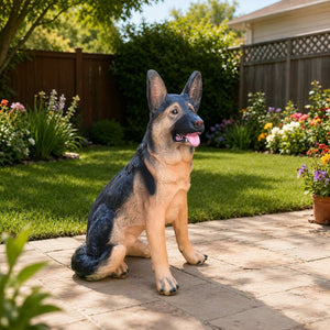 English Elm Outdoor German Shepherd Garden Statue Lifelike Sculpted Yard Greeter Porch Decor W5398P464625