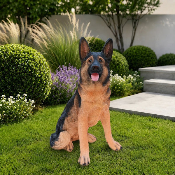 English Elm Outdoor German Shepherd Garden Statue Lifelike Sculpted Yard Greeter Porch Decor W5398P464625