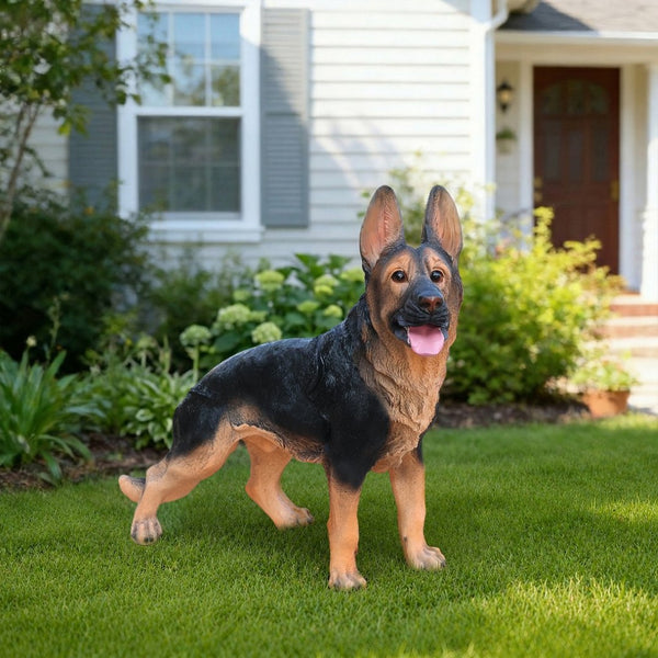 English Elm Outdoor German Shepherd Lawn Statue Lifelike Sculpted Garden Greeter for Porch or Yard W5398P464628