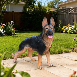 English Elm Outdoor German Shepherd Lawn Statue Lifelike Sculpted Garden Greeter for Porch or Yard W5398P464628