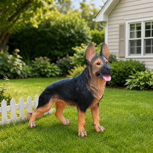 English Elm Outdoor German Shepherd Lawn Statue Lifelike Sculpted Garden Greeter for Porch or Yard W5398P464628
