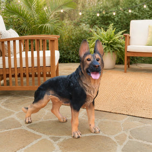 English Elm Outdoor German Shepherd Lawn Statue Lifelike Sculpted Garden Greeter for Porch or Yard W5398P464628