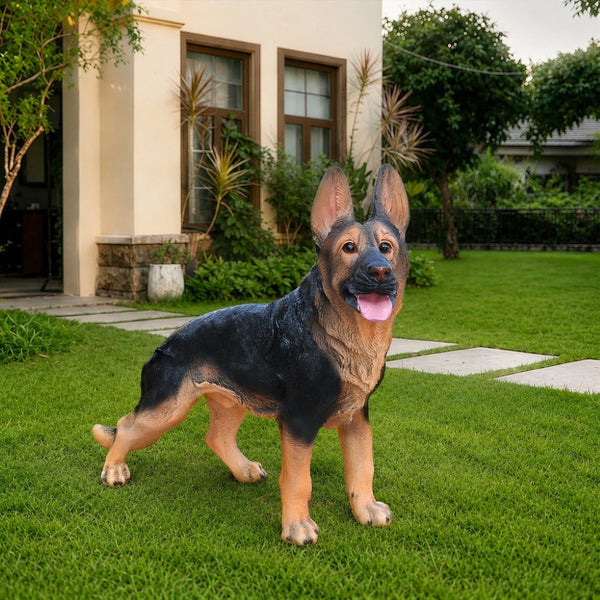 English Elm Outdoor German Shepherd Lawn Statue Lifelike Sculpted Garden Greeter for Porch or Yard W5398P464628