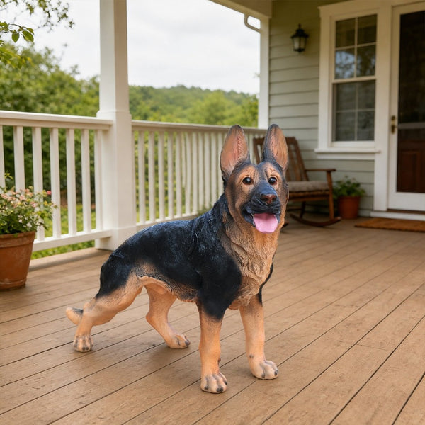 English Elm Outdoor German Shepherd Lawn Statue Lifelike Sculpted Garden Greeter for Porch or Yard W5398P464628