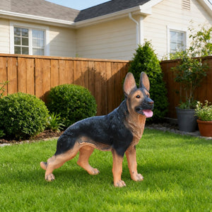 English Elm Outdoor German Shepherd Lawn Statue Lifelike Sculpted Garden Greeter for Porch or Yard W5398P464628