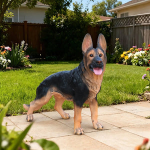 English Elm Outdoor German Shepherd Lawn Statue Lifelike Sculpted Garden Greeter for Porch or Yard W5398P464628