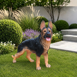 English Elm Outdoor German Shepherd Lawn Statue Lifelike Sculpted Garden Greeter for Porch or Yard W5398P464628
