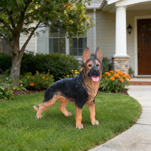 English Elm Outdoor German Shepherd Lawn Statue Lifelike Sculpted Garden Greeter for Porch or Yard W5398P464628