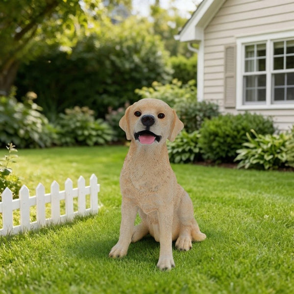 English Elm Yellow Labrador Seated Garden Statue Lifelike Sculpted Puppy Porch Lawn Accent W5398P464634
