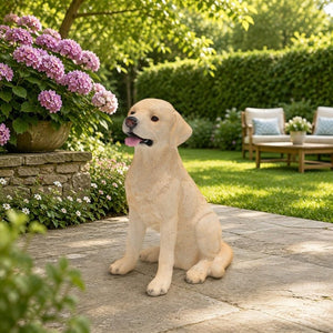 English Elm Yellow Labrador Seated Garden Statue Lifelike Sculpted Puppy Porch Lawn Accent W5398P464634