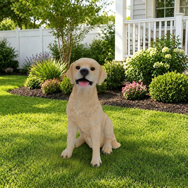 English Elm Yellow Labrador Seated Garden Statue Lifelike Sculpted Puppy Porch Lawn Accent W5398P464634