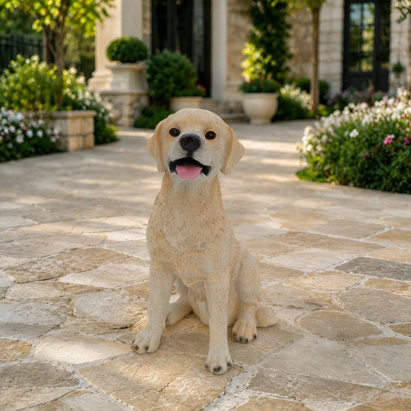 English Elm Yellow Labrador Seated Garden Statue Lifelike Sculpted Puppy Porch Lawn Accent W5398P464634