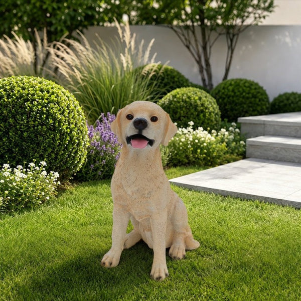 English Elm Yellow Labrador Seated Garden Statue Lifelike Sculpted Puppy Porch Lawn Accent W5398P464634