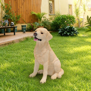 English Elm Yellow Labrador Seated Garden Statue Lifelike Sculpted Puppy Porch Lawn Accent W5398P464634
