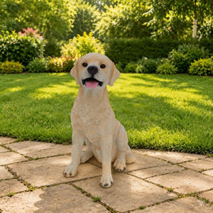 English Elm Yellow Labrador Seated Garden Statue Lifelike Sculpted Puppy Porch Lawn Accent W5398P464634