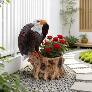 English Elm Majestic Eagle Polyresin Garden Planter Wildlife Sculpture on Rustic Tree Stump Base W5398P487662