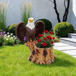English Elm Majestic Eagle Polyresin Garden Planter Wildlife Sculpture on Rustic Tree Stump Base W5398P487662