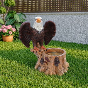 English Elm Majestic Eagle Polyresin Garden Planter Wildlife Sculpture on Rustic Tree Stump Base W5398P487662