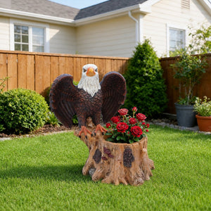 English Elm Majestic Eagle Polyresin Garden Planter Wildlife Sculpture on Rustic Tree Stump Base W5398P487662